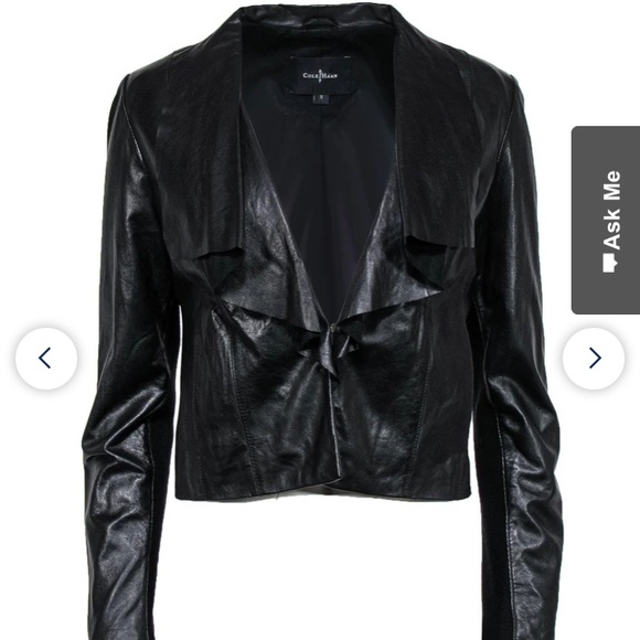 Cole Haan Lambskin Open Front Waterfall Leather Jacket - Picture 1 of 7